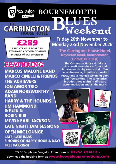 Blues Weekend at the Carrington House Hotel, Bournemouth brochure