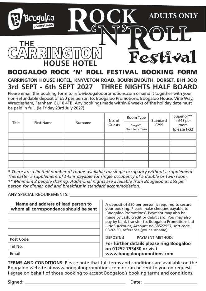 Rock 'n' Roll Double Festival (2-4-1) at the Carrington House Hotel, Bournemouth