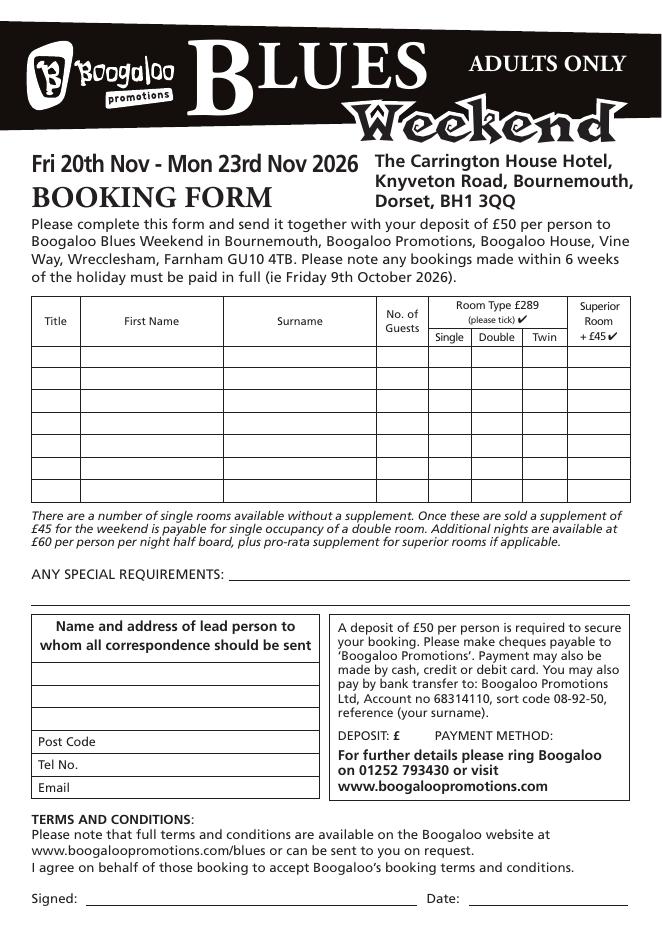 Blues Weekend at the Carrington House Hotel, Bournemouth