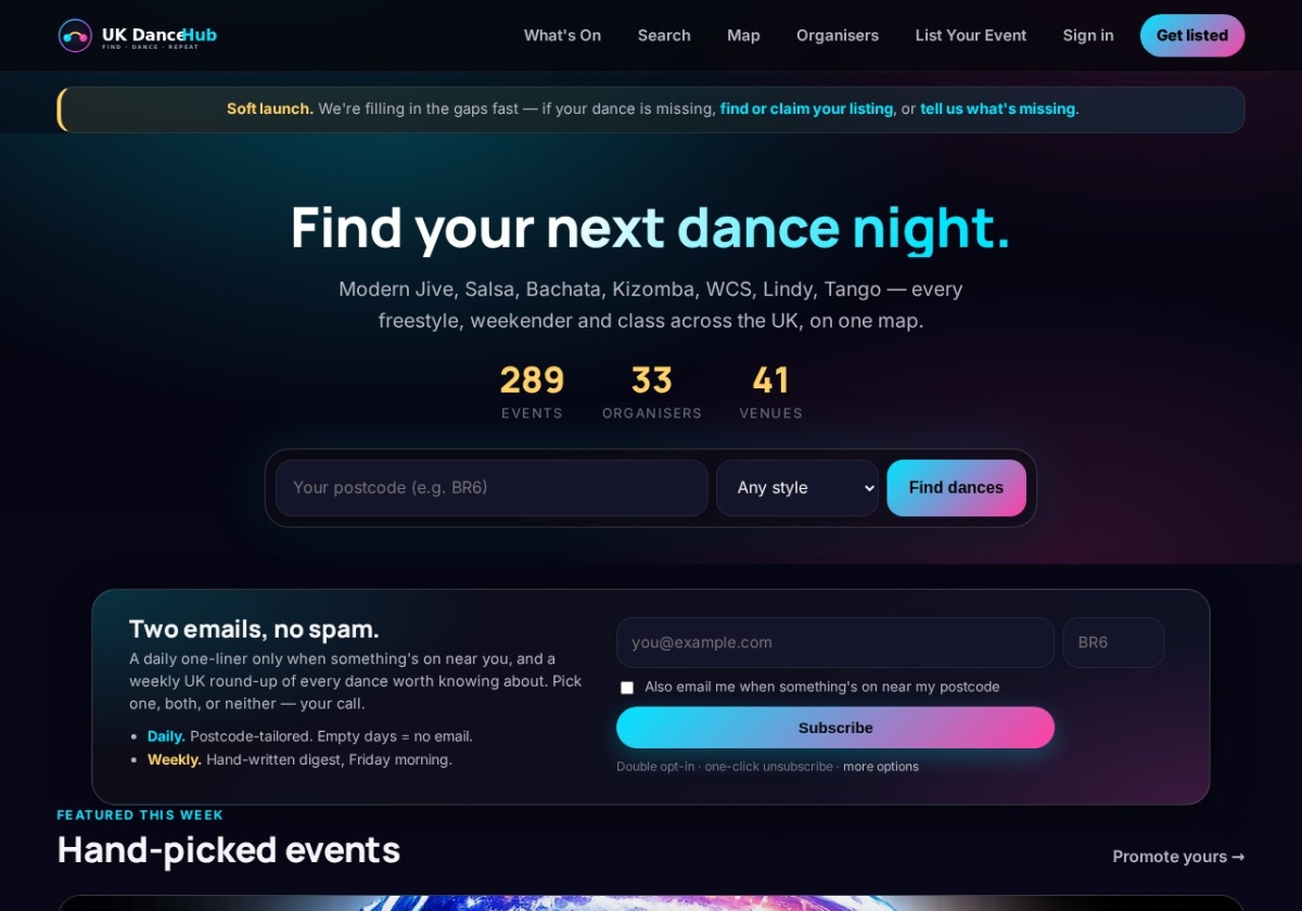 Screenshot of UK Dance Hub